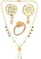 AanyaCentric Gold-Polished Jewelry Combo: Elegant Short Mangalsutra, Finger Ring, and American Diamond Earrings Set