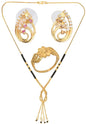 AanyaCentric Gold-Polished Jewelry Combo: Elegant Short Mangalsutra, Finger Ring, and American Diamond Earrings Set