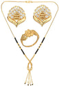 AanyaCentric Gold-Polished Jewelry Combo: Elegant Short Mangalsutra, Finger Ring, and American Diamond Earrings Set