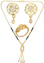 AanyaCentric Gold-Polished Jewelry Combo: Elegant Short Mangalsutra, Finger Ring, and American Diamond Earrings Set