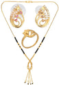 AanyaCentric Gold-Polished Jewelry Combo: Elegant Short Mangalsutra, Finger Ring, and American Diamond Earrings Set