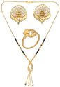 AanyaCentric Gold-Polished Jewelry Combo: Elegant Short Mangalsutra, Finger Ring, and American Diamond Earrings Set