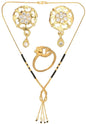 AanyaCentric Gold-Polished Jewelry Combo: Elegant Short Mangalsutra, Finger Ring, and American Diamond Earrings Set