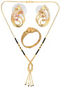 AanyaCentric Gold-Polished Jewelry Combo: Elegant Short Mangalsutra, Finger Ring, and American Diamond Earrings Set