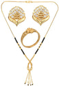 AanyaCentric Gold-Polished Jewelry Combo: Elegant Short Mangalsutra, Finger Ring, and American Diamond Earrings Set