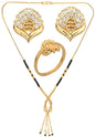 AanyaCentric Gold-Polished Jewelry Combo: Elegant Short Mangalsutra, Finger Ring, and American Diamond Earrings Set