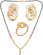 AanyaCentric Gold-Polished Jewelry Combo: Elegant Short Mangalsutra, Finger Ring, and American Diamond Earrings Set