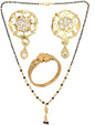 AanyaCentric Gold-Polished Jewelry Combo: Elegant Short Mangalsutra, Finger Ring, and American Diamond Earrings Set