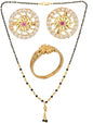 AanyaCentric Gold-Polished Jewelry Combo: Elegant Short Mangalsutra, Finger Ring, and American Diamond Earrings Set