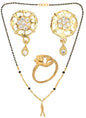 AanyaCentric Gold-Polished Jewelry Combo: Elegant Short Mangalsutra, Finger Ring, and American Diamond Earrings Set