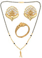 AanyaCentric Gold-Polished Jewelry Combo: Elegant Short Mangalsutra, Finger Ring, and American Diamond Earrings Set