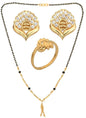 AanyaCentric Gold-Polished Jewelry Combo: Elegant Short Mangalsutra, Finger Ring, and American Diamond Earrings Set