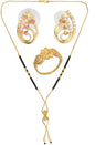 AanyaCentric Gold-Polished Jewelry Combo: Elegant Short Mangalsutra, Finger Ring, and American Diamond Earrings Set