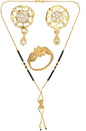 AanyaCentric Gold-Polished Jewelry Combo: Elegant Short Mangalsutra, Finger Ring, and American Diamond Earrings Set
