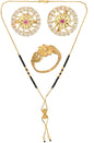 AanyaCentric Gold-Polished Jewelry Combo: Elegant Short Mangalsutra, Finger Ring, and American Diamond Earrings Set