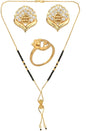 AanyaCentric Gold-Polished Jewelry Combo: Elegant Short Mangalsutra, Finger Ring, and American Diamond Earrings Set