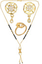 AanyaCentric Gold-Polished Jewelry Combo: Elegant Short Mangalsutra, Finger Ring, and American Diamond Earrings Set