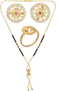 AanyaCentric Gold-Polished Jewelry Combo: Elegant Short Mangalsutra, Finger Ring, and American Diamond Earrings Set