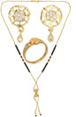 AanyaCentric Gold-Polished Jewelry Combo: Elegant Short Mangalsutra, Finger Ring, and American Diamond Earrings Set