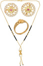 AanyaCentric Gold-Polished Jewelry Combo: Elegant Short Mangalsutra, Finger Ring, and American Diamond Earrings Set