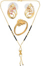AanyaCentric Gold-Polished Jewelry Combo: Elegant Short Mangalsutra, Finger Ring, and American Diamond Earrings Set