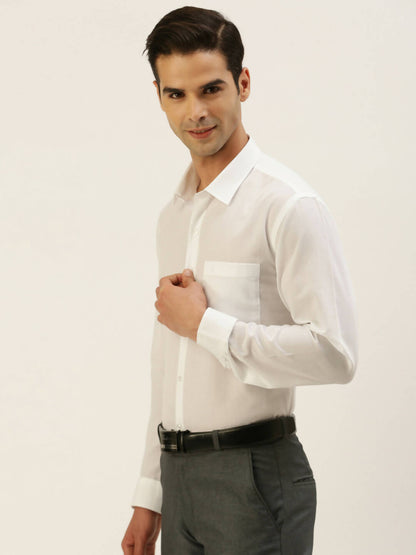 Ramraj Cotton Mens Full Sleeve Formal Poly Cotton White Shirt