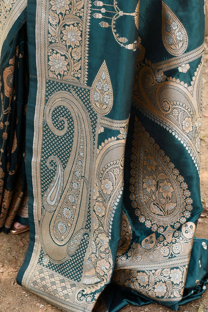 Joban Fashion Green Banarasi Soft Pure Handloom Banarasi Silk Saree