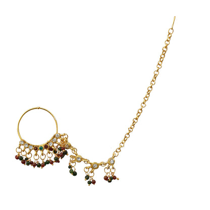 Gold-Polished Alloy Nath And Hathphool Combo - The Pari