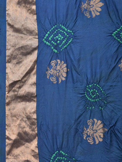 Navy Bandhani Uppada Silk Handloom Saree with Nilambari Buta Design - Global Threads
