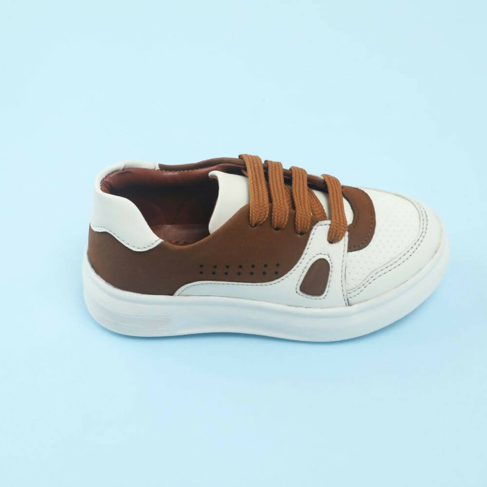 Tiny Bugs Boys Lace Up Casual Shoes - White & Brown