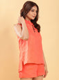 BohoJazz Neon Orange Linen Tailored Shorts with Sleeveless Collared Top Co-ord Set