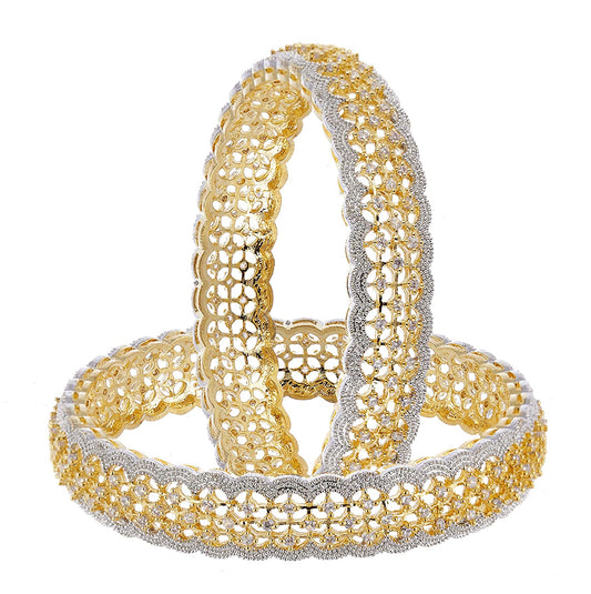 Gold-Polished Alloy American Diamond Broad Bangle Set - The Pari
