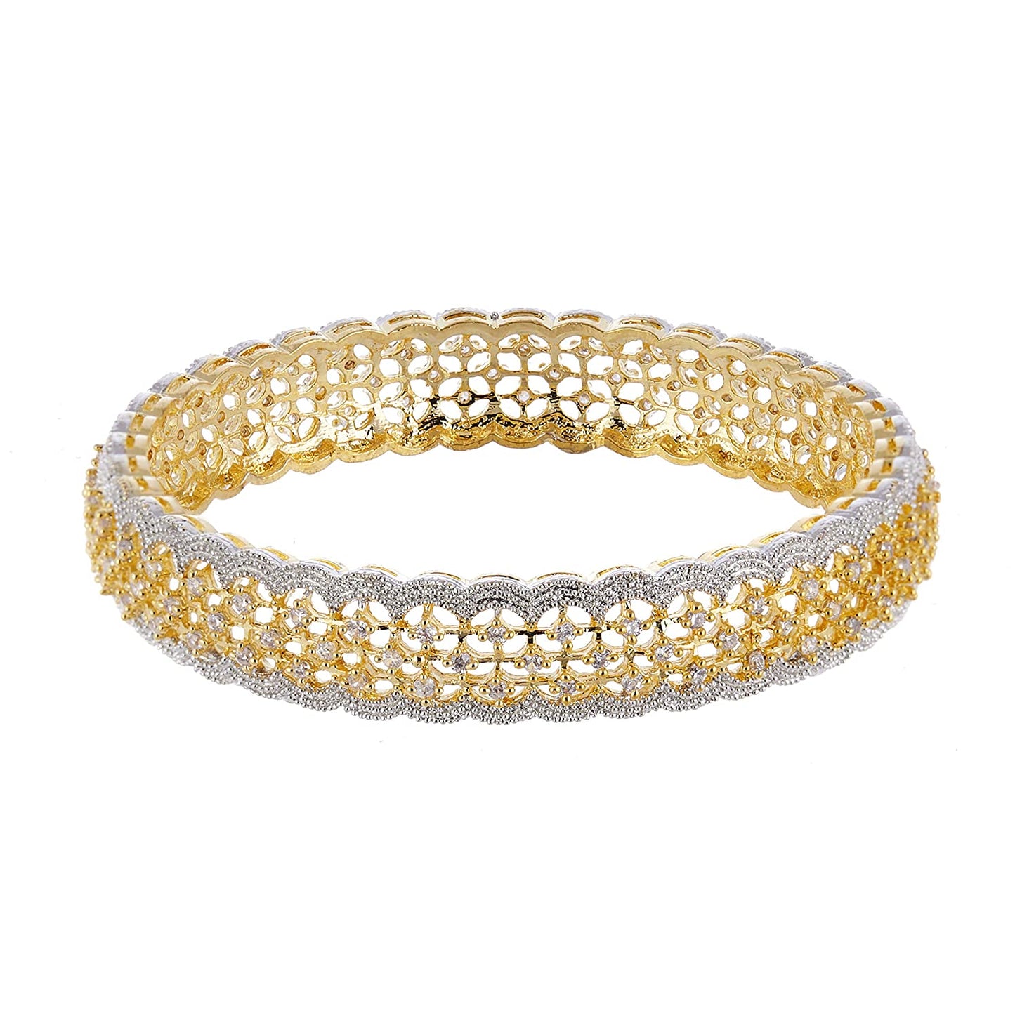 Gold-Polished Alloy American Diamond Broad Bangle Set - The Pari