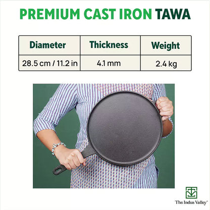 The Indus Valley CASTrong Cast Iron Tawa With Long Handle,Pre-seasoned, Nonstick, 100% Pure, Toxin-free, Induction, 28.5cm, 2.4kg