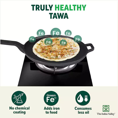 The Indus Valley CASTrong Cast Iron Tawa With Long Handle,Pre-seasoned, Nonstick, 100% Pure, Toxin-free, Induction, 28.5cm, 2.4kg