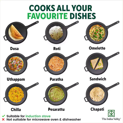The Indus Valley CASTrong Cast Iron Tawa With Long Handle,Pre-seasoned, Nonstick, 100% Pure, Toxin-free, Induction, 28.5cm, 2.4kg
