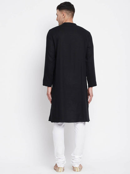 Even Apparels Black Pure Cotton Men's Sherwani Kurta With Asymetrical Cut