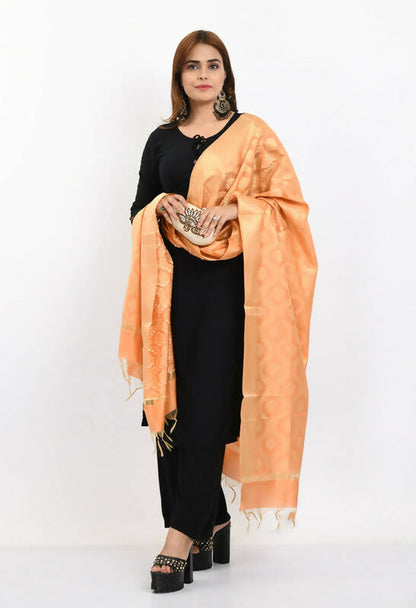 Mominos Fashion Moeza Women's Banarsi Silk All Over Woven Design Peach Dupatta