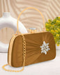 Joban Fashion Luxurious Satin Evening Clutch With Detachable Chain Strap - Mehndi
