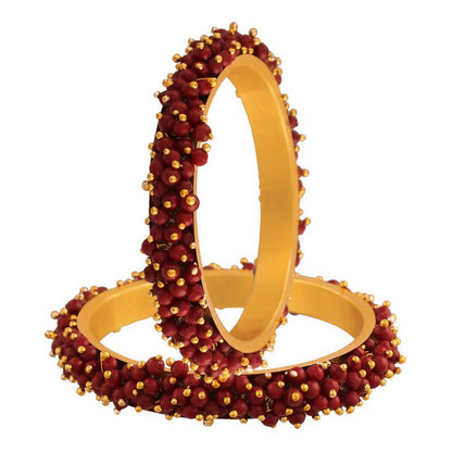 Mominos Fashion Joharkamal Gold-Polished Maroon Beads Work Bangles