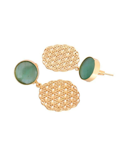 VOJ One Gram Gold-Polished Teal Colored Stone Studded Earrings