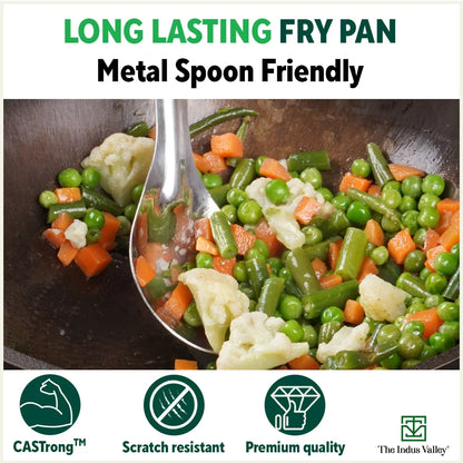 The Indus Valley Super Smooth Cast Iron Frypan, Pre-seasoned, Nonstick, 100% Pure,Toxin-free, Tadka Pan, 25.4cm, 1.7L, 2.4kg