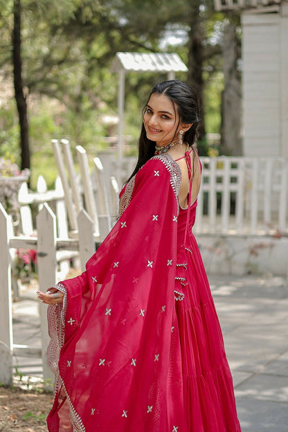 Joban Fashion Pink Georgette Sequence Embroidery Work Kurta Set