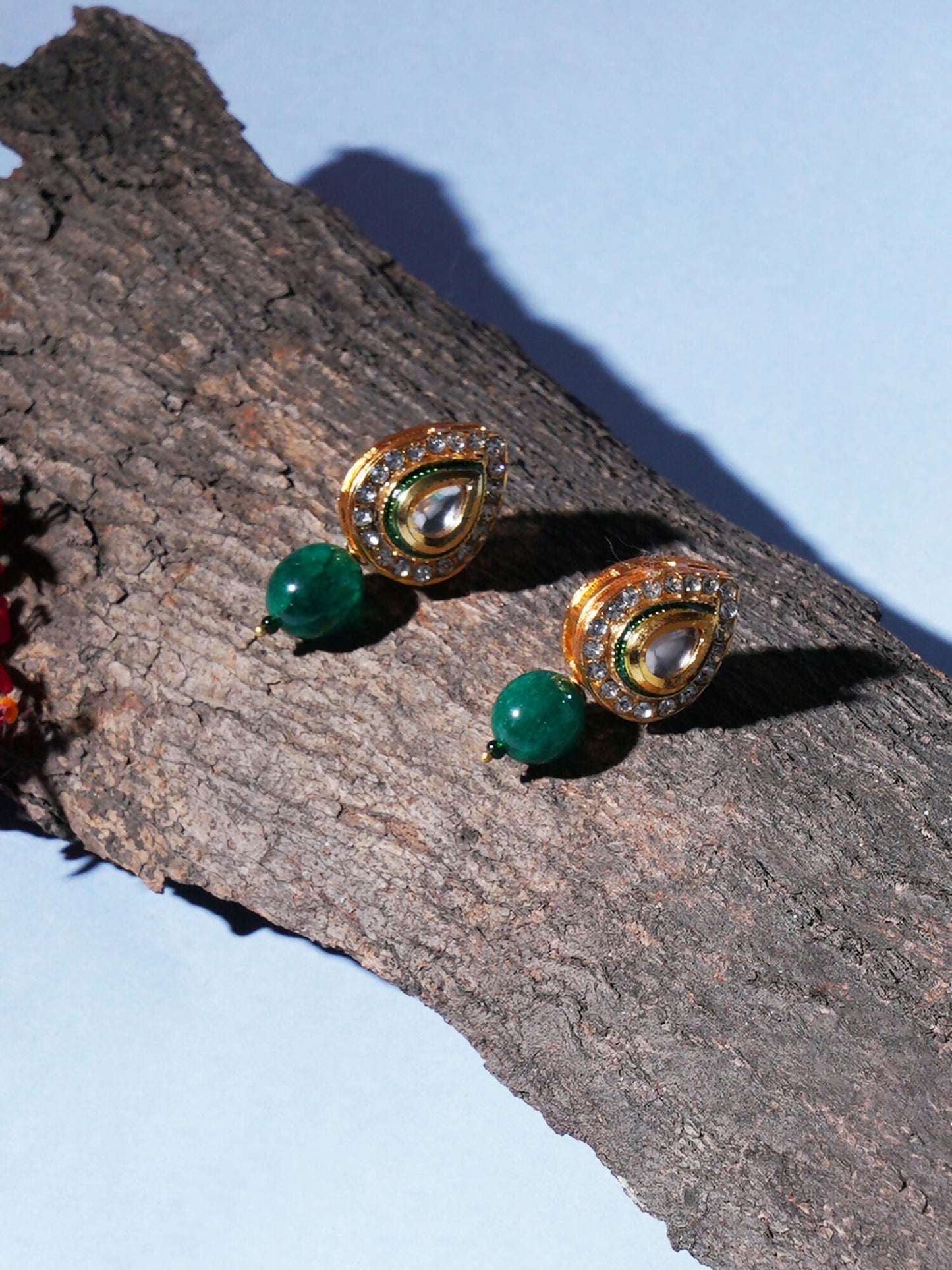 Emerald Stone Kundan Studs (Gold) - Ruby Raang