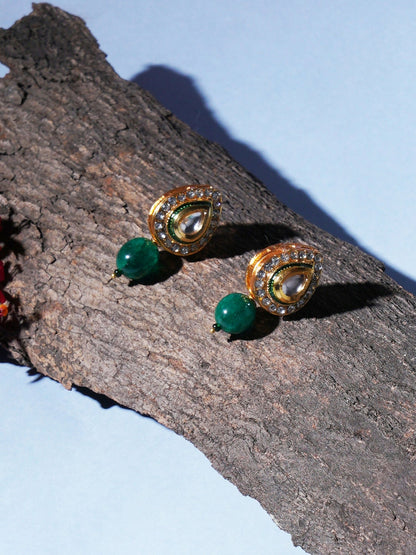 Emerald Stone Kundan Studs (Gold) - Ruby Raang