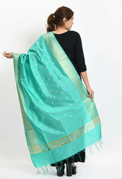 Mominos Fashion Moeza Women's Banarsi Silk Woven Design Sea Green Dupatta