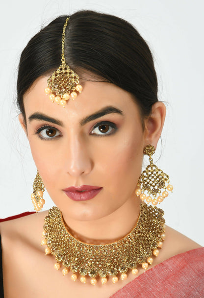 Mominos Fashion Johar Kamal Traditional Rajwadi Design Heavy Golden Color Necklace Set