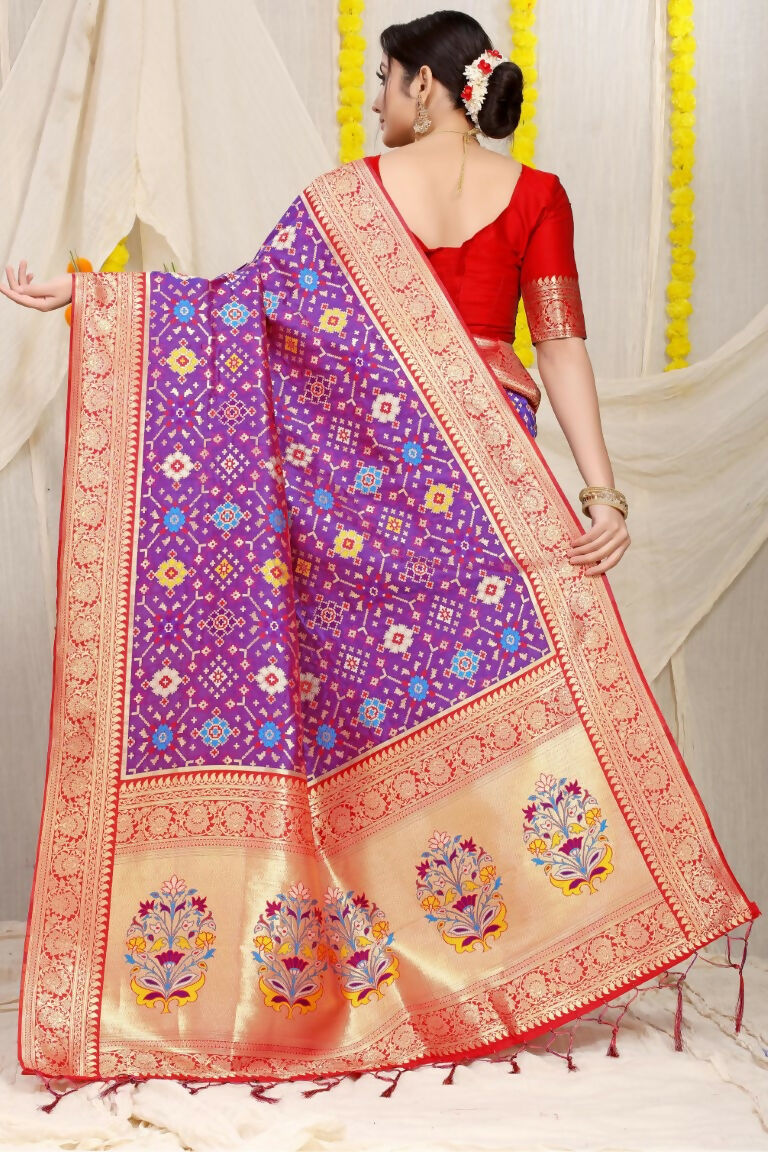 Jyoti Fashion Women's Purple Patola Silk Zari Woven Saree with Blouse
