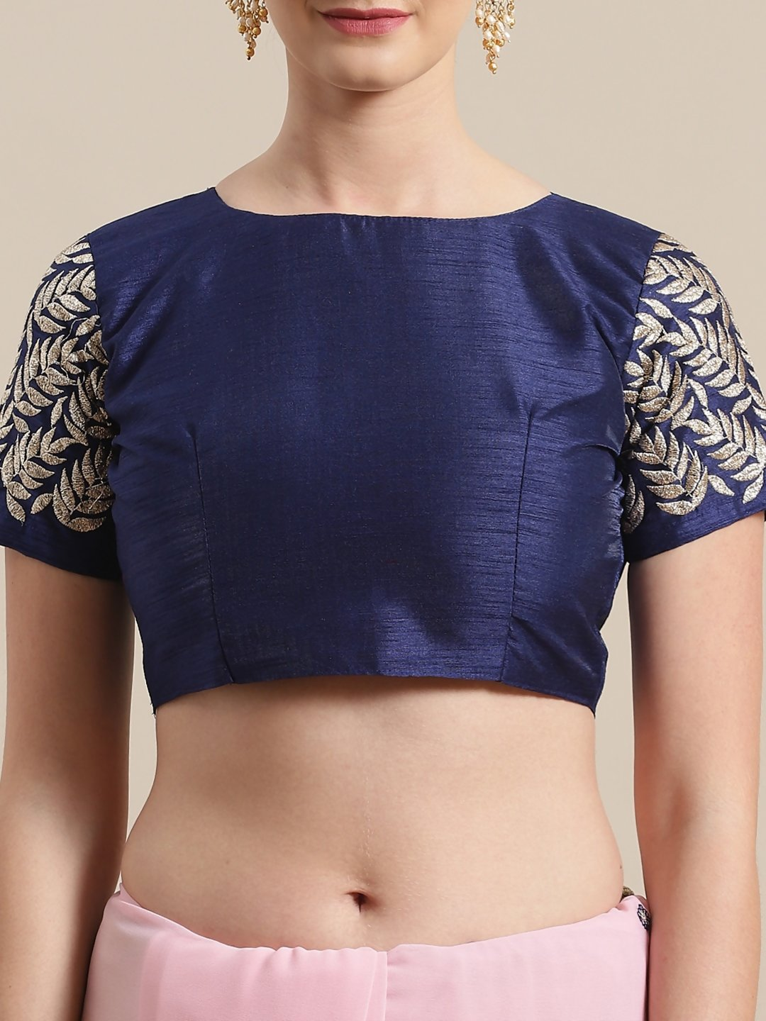 Saree Mall Pink & Navy Blue Embroidered Saree