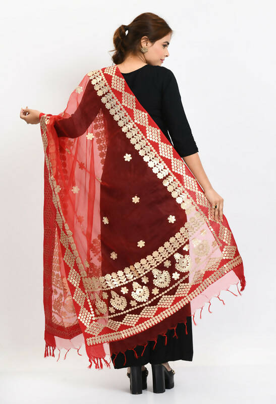 Mominos Fashion Moeza Women Organza Gotta Patti Bridal Dupatta Red Dupatta